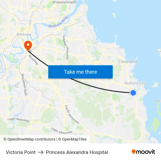 Victoria Point to Princess Alexandra Hospital map