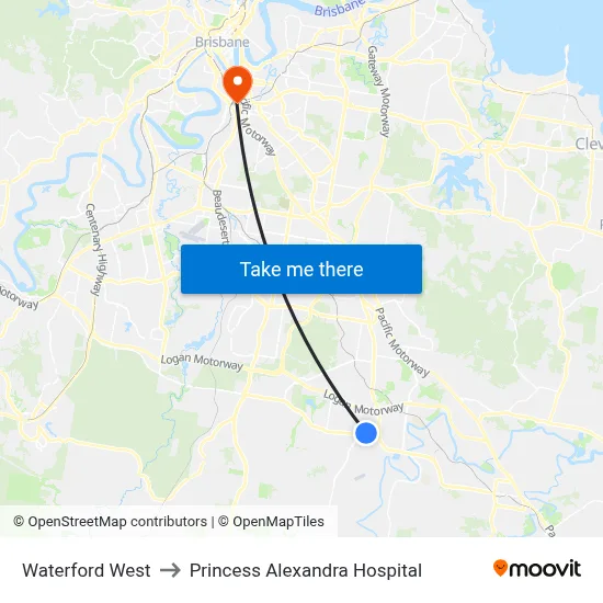 Waterford West to Princess Alexandra Hospital map