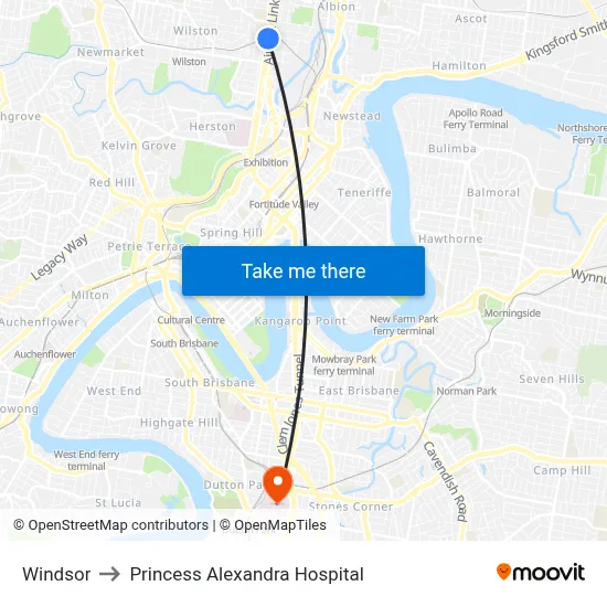Windsor to Princess Alexandra Hospital map