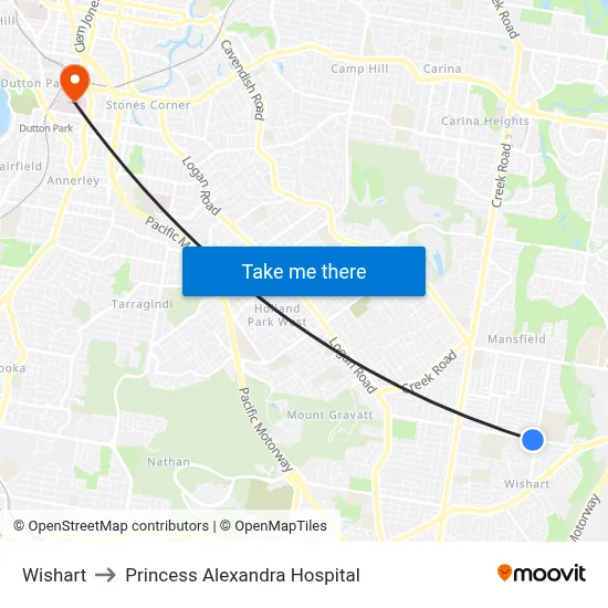 Wishart to Princess Alexandra Hospital map