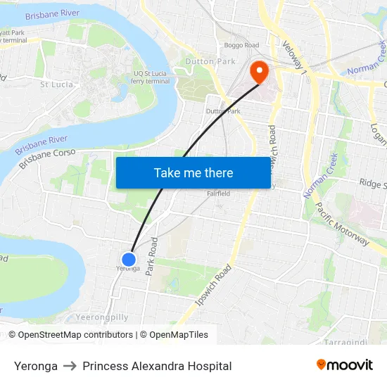 Yeronga to Princess Alexandra Hospital map