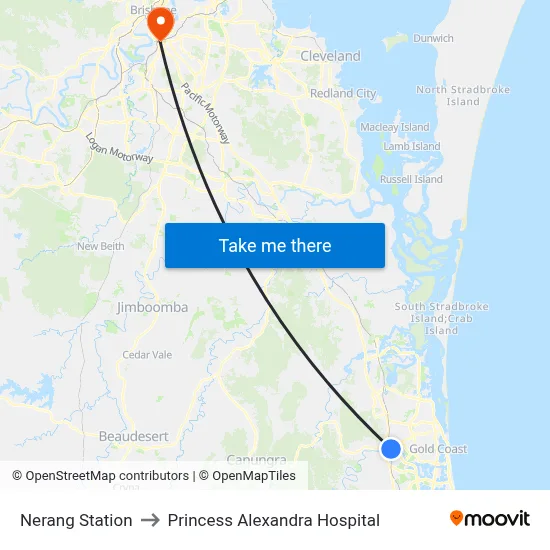 Nerang Station to Princess Alexandra Hospital map