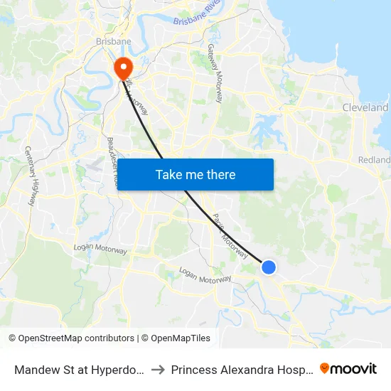 Mandew St at Hyperdome to Princess Alexandra Hospital map