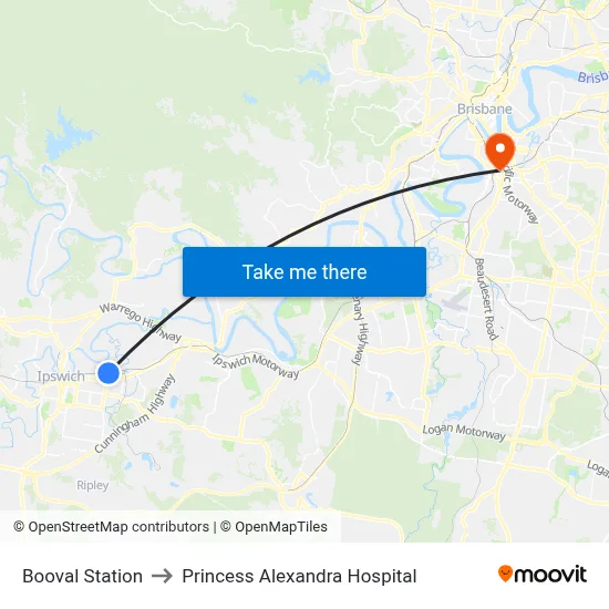 Booval Station to Princess Alexandra Hospital map
