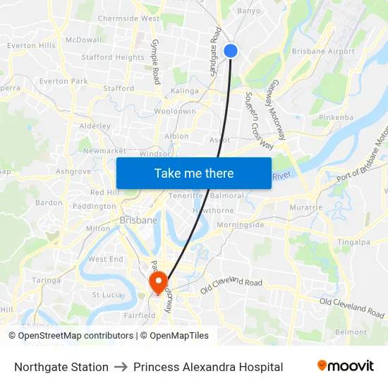 Northgate Station to Princess Alexandra Hospital map