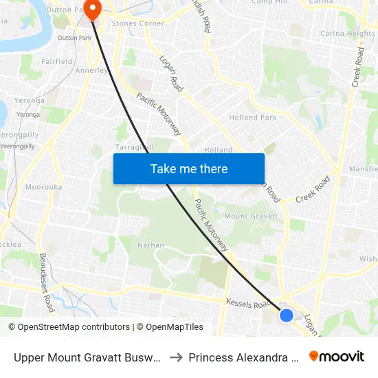 Upper Mount Gravatt Busway Station to Princess Alexandra Hospital map