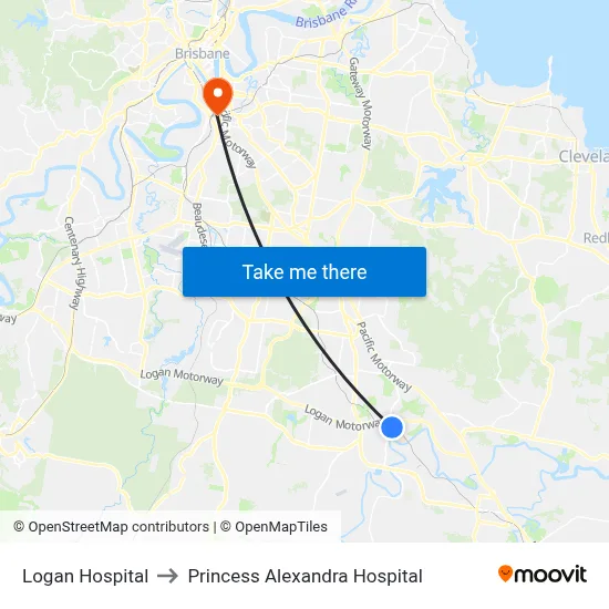 Logan Hospital to Princess Alexandra Hospital map