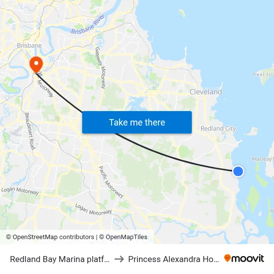 Redland Bay Marina platform 1 to Princess Alexandra Hospital map