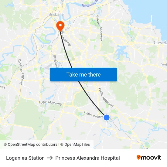Loganlea Station to Princess Alexandra Hospital map