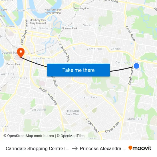 Carindale Shopping Centre Interchange to Princess Alexandra Hospital map