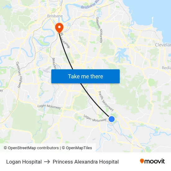 Logan Hospital to Princess Alexandra Hospital map