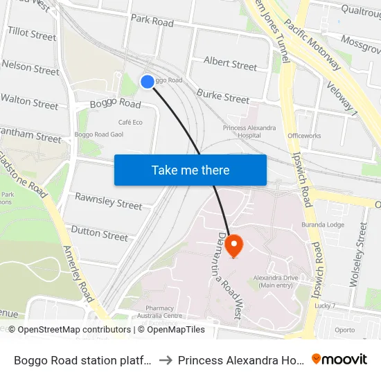 Boggo Road station platform 6 to Princess Alexandra Hospital map