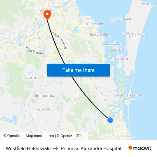 Westfield Helensvale to Princess Alexandra Hospital map
