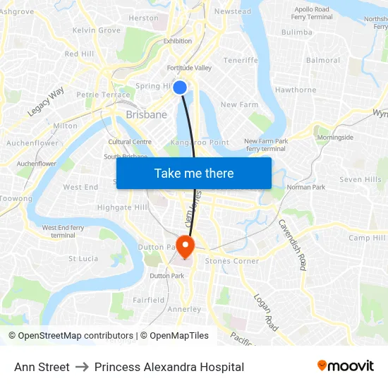 Ann Street to Princess Alexandra Hospital map