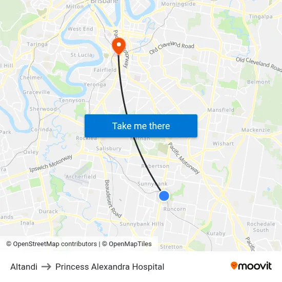 Altandi to Princess Alexandra Hospital map