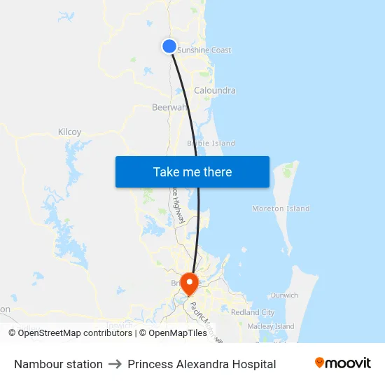 Nambour station to Princess Alexandra Hospital map