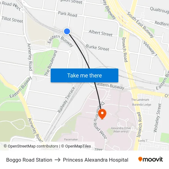 Boggo Road Station to Princess Alexandra Hospital map