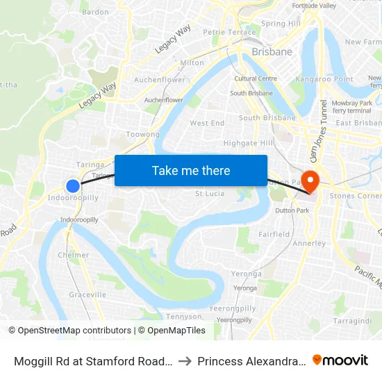 Moggill Rd at Stamford Road, Stop 22/23 to Princess Alexandra Hospital map