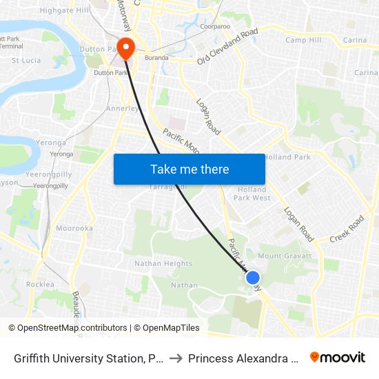 Griffith University Station, Platform 2 to Princess Alexandra Hospital map