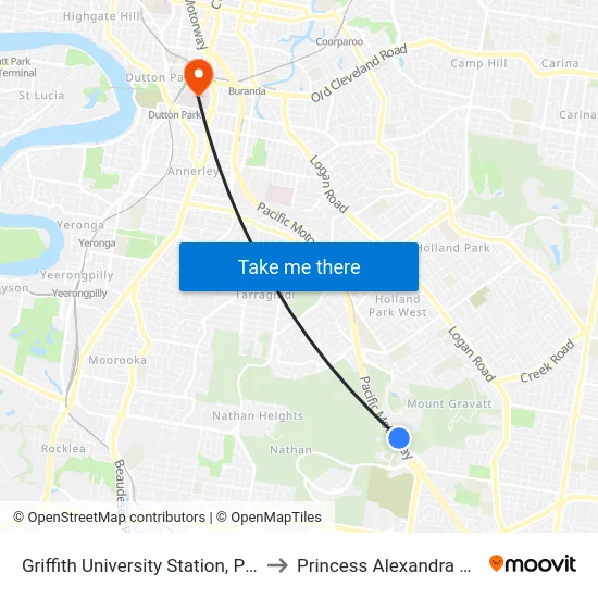 Griffith University Station, Platform 2 to Princess Alexandra Hospital map