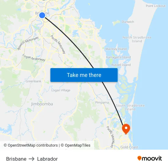 Brisbane to Labrador map