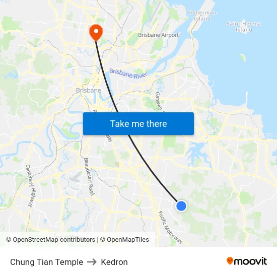 Chung Tian Temple to Kedron map