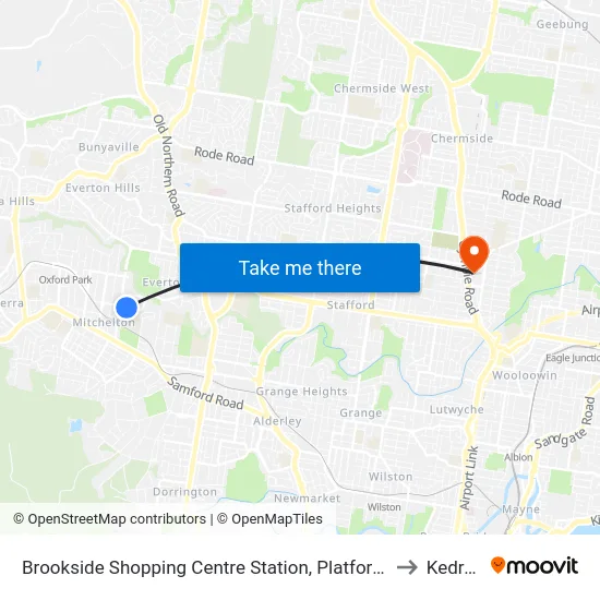 Brookside Shopping Centre Station, Platform A to Kedron map