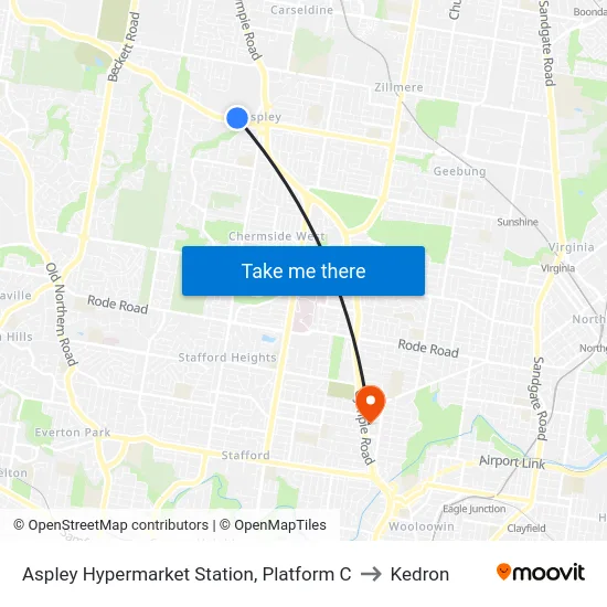 Aspley Hypermarket Station, Platform C to Kedron map