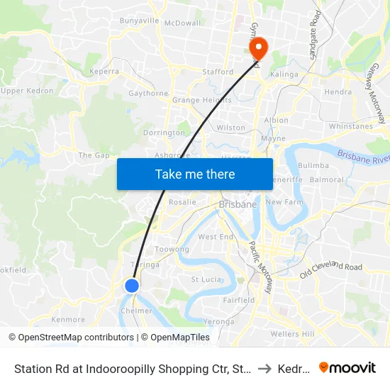 Station Rd at Indooroopilly Shopping Ctr, Stop D to Kedron map