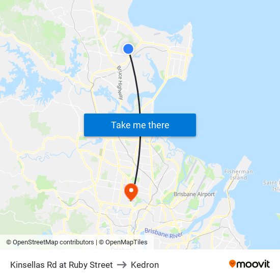 Kinsellas Rd at Ruby Street to Kedron map