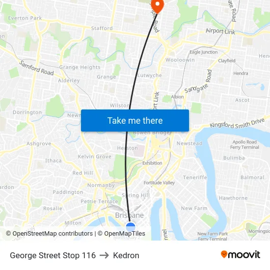 George Street Stop 116 to Kedron map