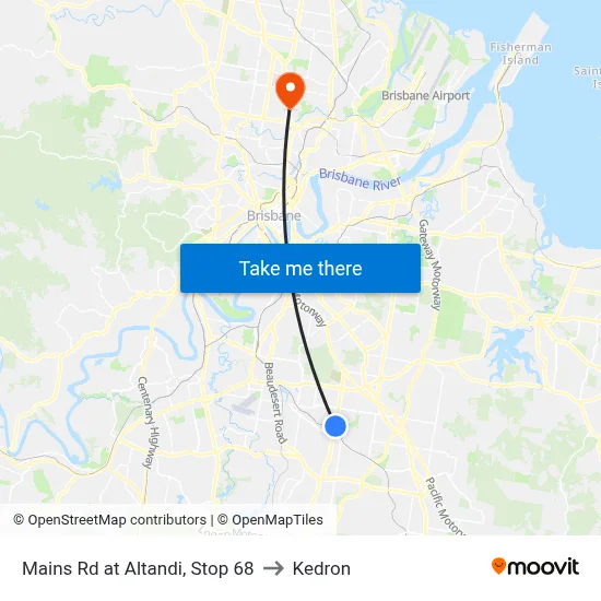 Mains Rd at Altandi, Stop 68 to Kedron map