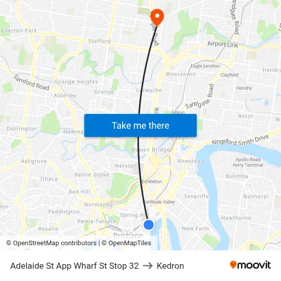 Adelaide St App Wharf St Stop 32 to Kedron map