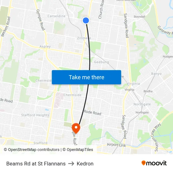 Beams Rd at St Flannans to Kedron map