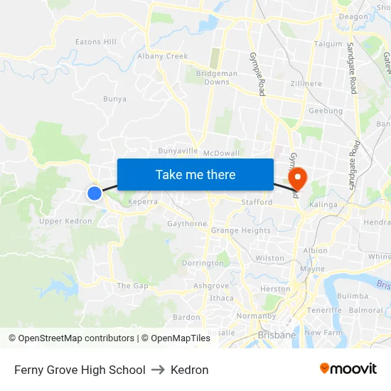 Ferny Grove High School to Kedron map