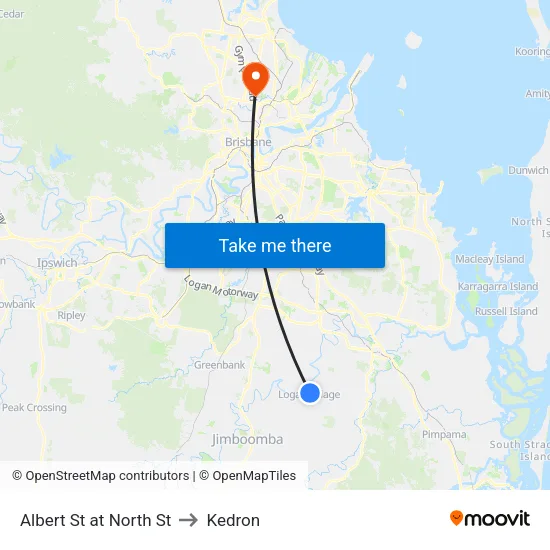 Albert St at Logan Village to Kedron map