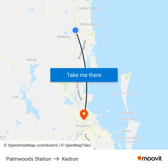 Palmwoods Station to Kedron map