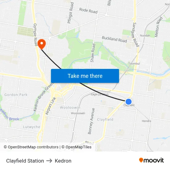 Clayfield Station to Kedron map