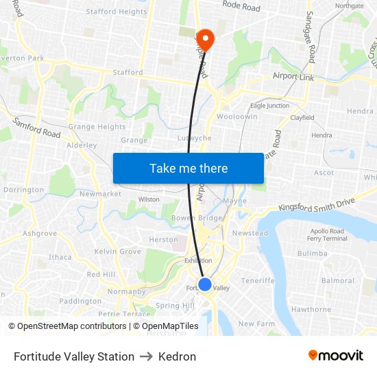 Fortitude Valley Station to Kedron map