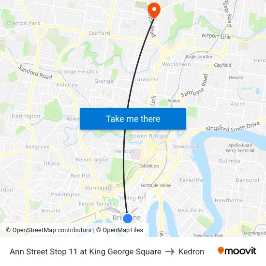 Ann Street Stop 11 at King George Square to Kedron map