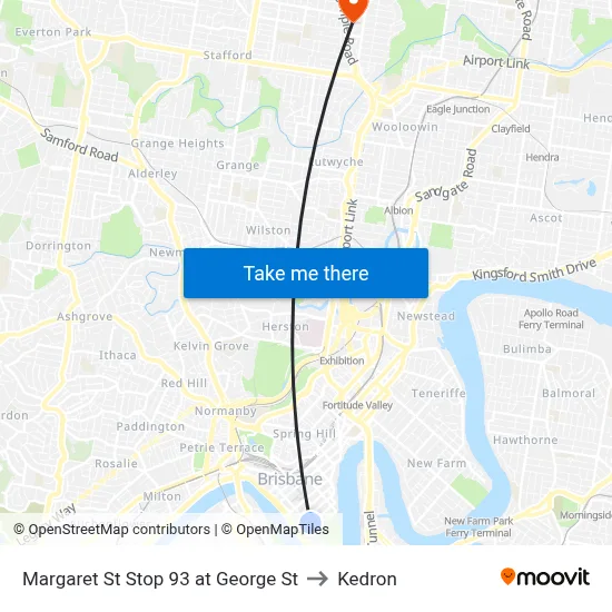 Margaret St Stop 93 at George St to Kedron map