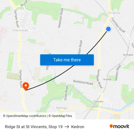 Ridge St at St Vincents, Stop 19 to Kedron map