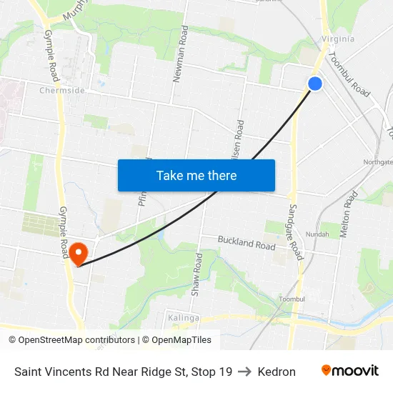 Saint Vincents Rd Near Ridge St, Stop 19 to Kedron map