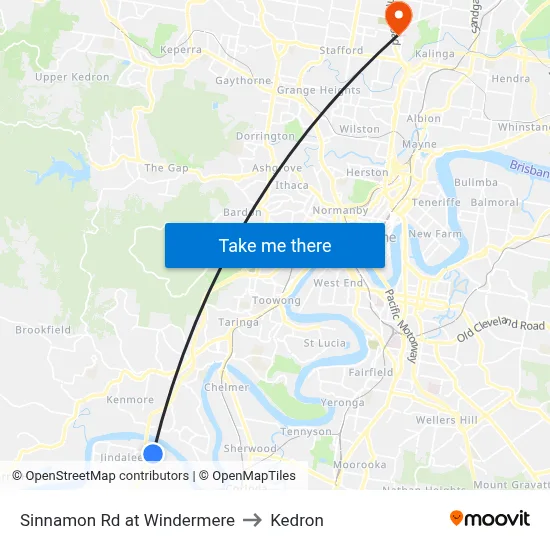Sinnamon Rd at Windermere to Kedron map