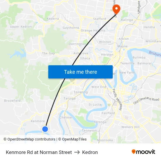 Kenmore Rd at Norman Street to Kedron map