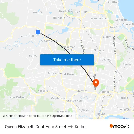 Queen Elizabeth Dr at Hero Street to Kedron map