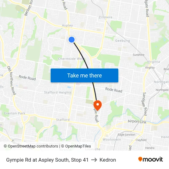 Gympie Rd at Aspley South, Stop 41 to Kedron map