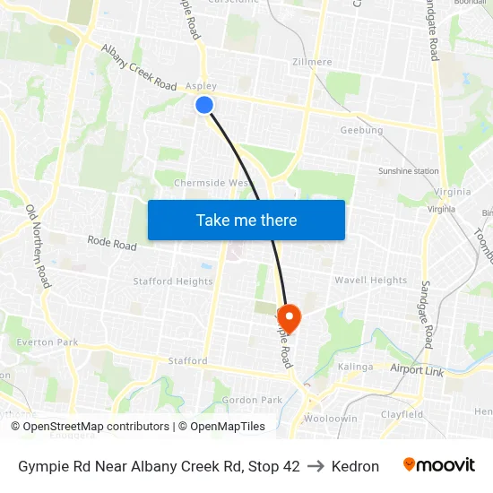 Gympie Rd Near Albany Creek Rd, Stop 42 to Kedron map