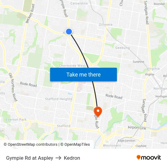 Gympie Rd at Aspley to Kedron map