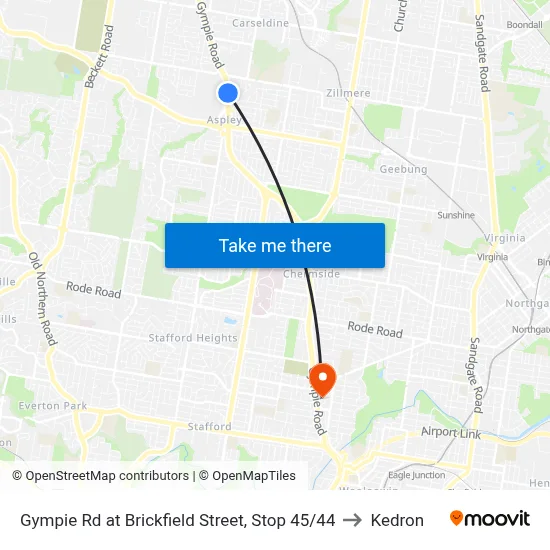 Gympie Rd at Brickfield Street, Stop 45/44 to Kedron map